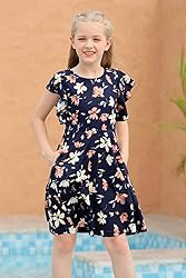 GORLYA Girl's Flutter Sleeve Stretchy A-Line Swing