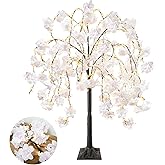 obbsie 4FT Cherry Blossom Tree with 360 LED Fairy Lights Artificial Lighted Tree with 8 Lighting Modes Light Up Pink Tree with Faux Flowers for Spring Wedding Party Indoor Outdoor Decor