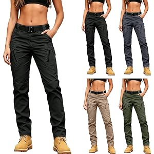 Women's Flex Stretch Cargo Work Pants Straight Leg Quick Dry Tactical Pants with Pockets Comfy for Outdoor & Hiking