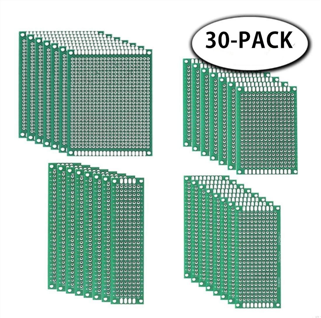 Willwin 30 Pcs Double Sided PCB Board Prototype Kit for DIY, 4 Sizes