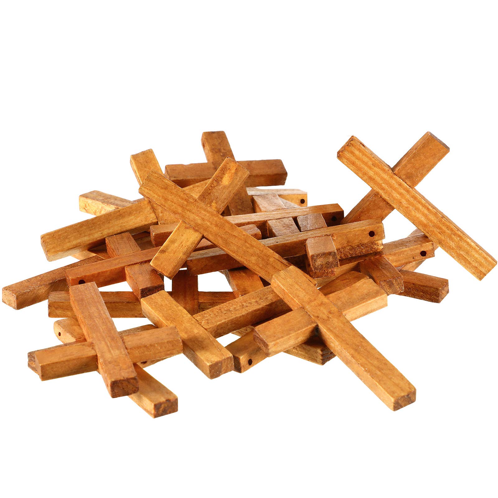 24 Pieces Natural Wooden Cross Wood Cross Pendants Mini Cross Beads for DIY Crafts Jewelry Making (Coffee)