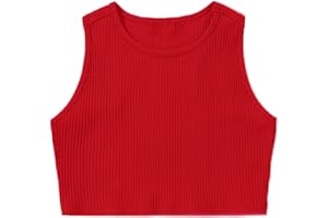 Mebius Girls Crop Top Ribbed Knit Kids Cropped Tank Tops Sleeveless Round Neck Racerback Casual Cute Dance Top 6-14Y