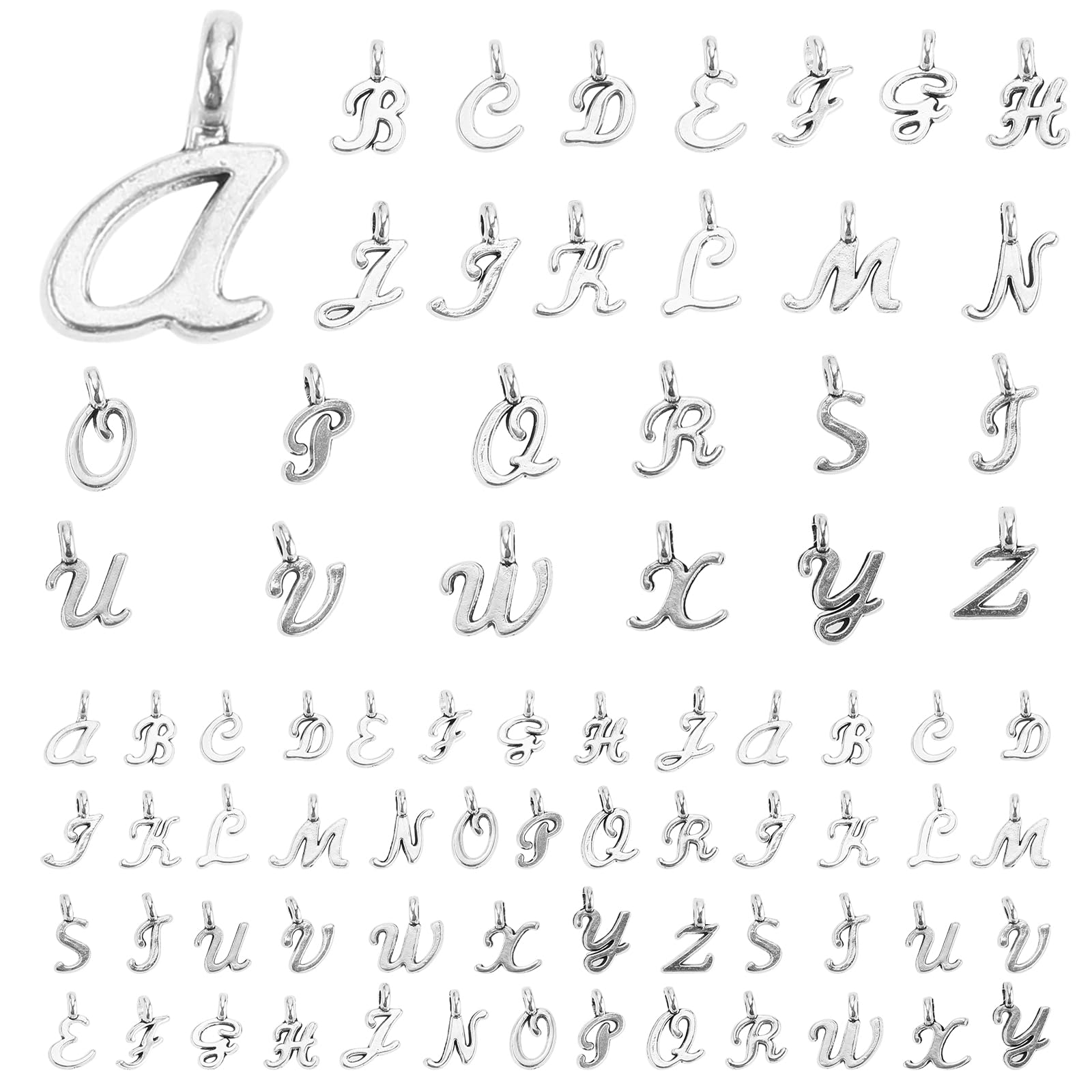 Grevosea 156Pcs/6 Sets Letter Charms, Mini Alphabet With Open Jump Rings Silver Spacer Metal for Bracelet Necklace Pendants Earrings DIY Crafts Jewelry Making