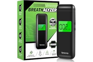 Vminno Breathalyzer, Rechargeable Professional-Grade Accuracy Breathalyzers for Alcohol, Personal Breath Alcohol Breathalyzer Tester with Memory and Warning Function for Home Use (10 Mouthpieces)