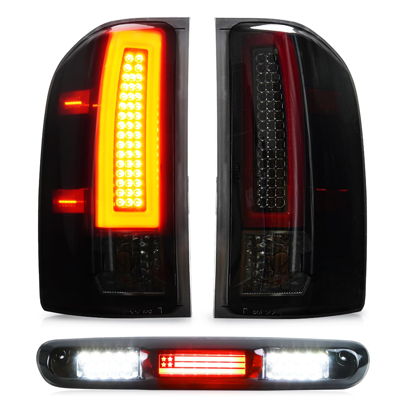 Photo 1 of Tail Light + 3rd Third Brake Cargo Lamp for 07-13 Chevy Silverado 1500, 07-14 2500 HD & 3500 HD, 08-14 GMC Sierra 3500 HD, High Mount Stop Light Rear LED Taillight Assembly, 25958482 25958483