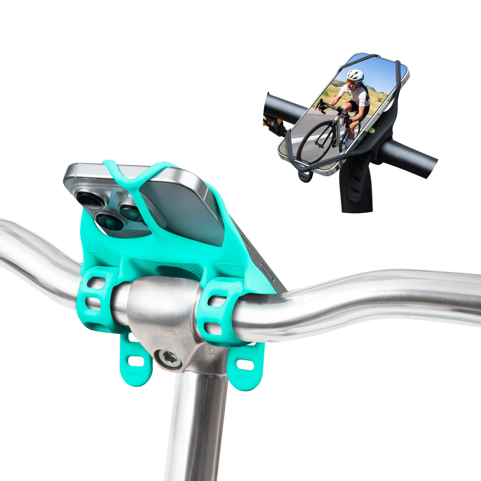 Bone Bike Tie 4 Pro Max, Universal Bike Phone Mount, iF Design Award Winner, Elastic Dual-Strap Holder for T-Shape, U-Shape & Stemless Bikes with Shock-Absorption, Compatible with 4.7”–7.2" Phones
