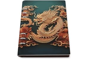 A5 Leather Notebook Refillable - PU Leather Binder Journal A5 Loose Leaf Notebook 6 Ring & 90 Pages Lined Paper, Dragon Chine