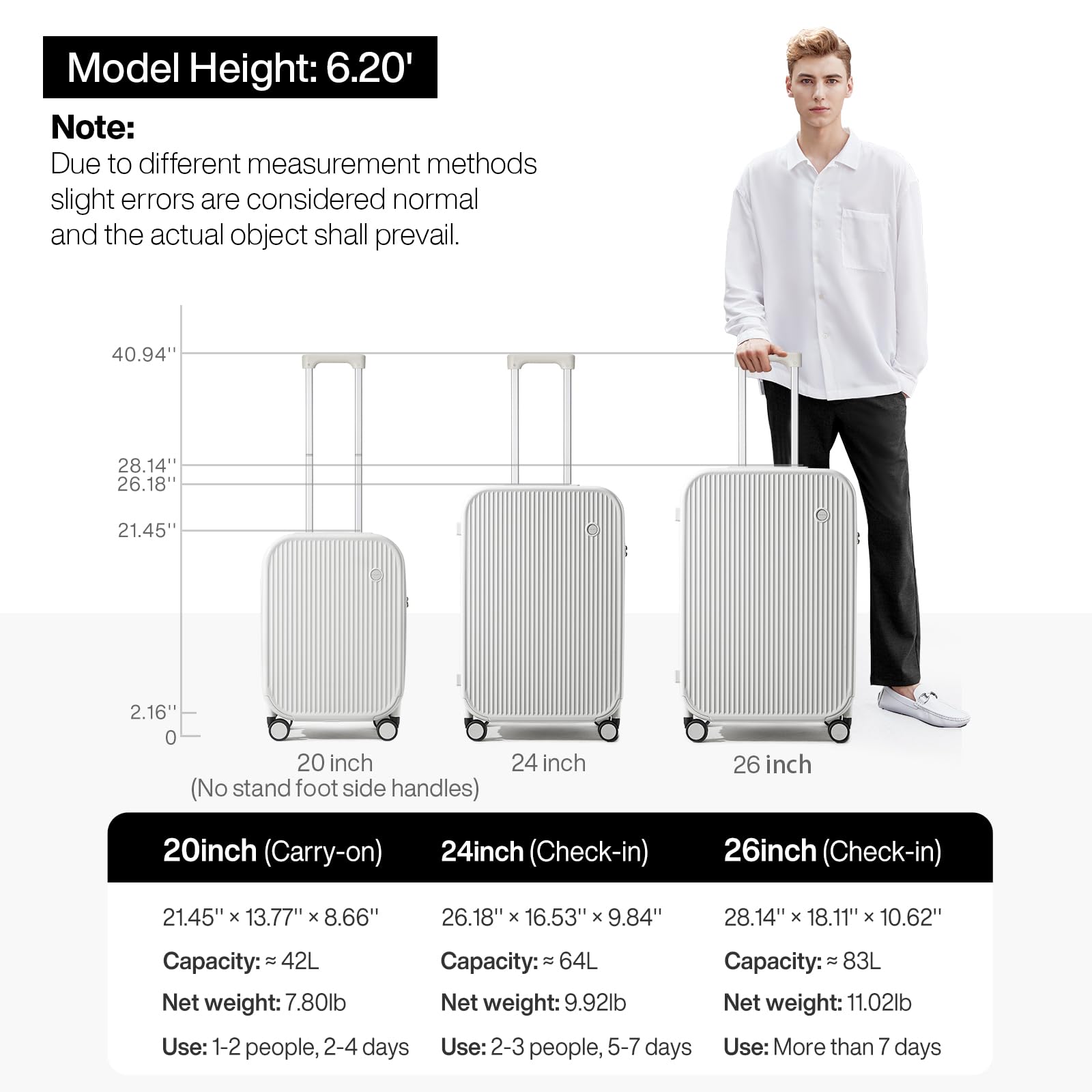 mixi Carry On Luggage with Cup Phone Holder Hard Shell Rolling Travel Suitcase with Spinner Wheels,20 Inch Smoke White