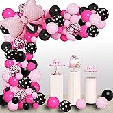 Pink Mouse Balloon Garland Arch Kit Birthday Party Supplies, Pink Black Balloons， Black Rose Red Bow Foil Balloons for Birthday Decorations and Baby Shower Party Supplies