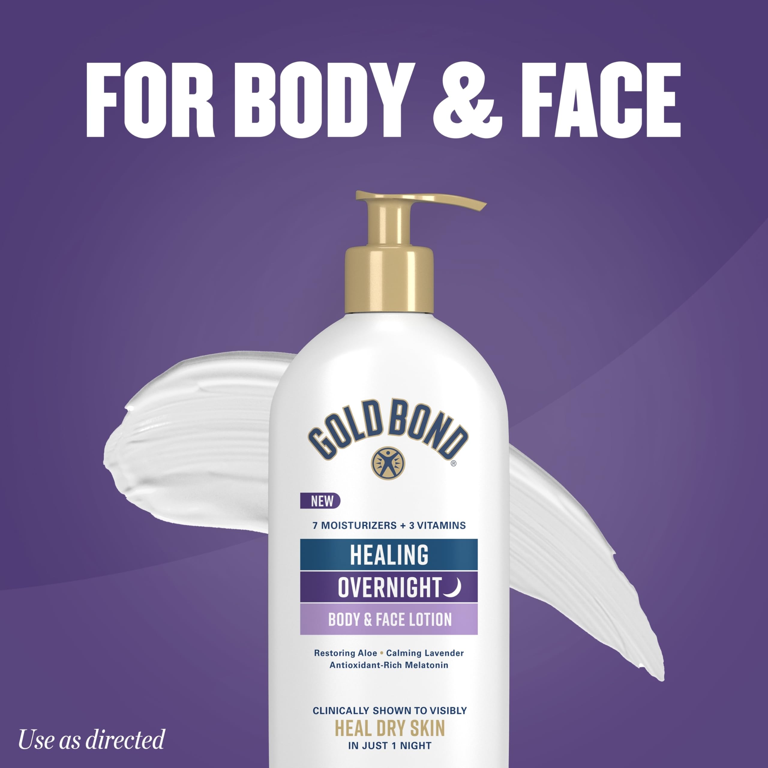 Gold Bond Healing Overnight Body & Face Lotion for Dry Skin, Nongreasy Moisturizer with Hyaluronic Acid, Aloe & Melatonin Works While You Sleep, 13 oz.