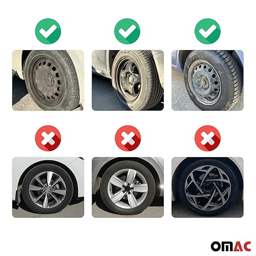 OMAC Wheel Rim Cover Hubcaps | Car Accessories 14 inch OEM Style Hub Caps 4 Pcs Set | Auto Tire Replacement Exterior Caps Black with (Light 並行輸入品 : OMAC - Gray with Red Hub Caps 14 Inch Set of 4, Tapas