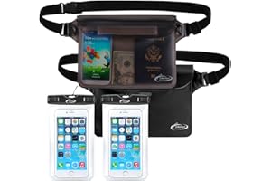 AiRunTech Waterproof Dry Bag and Waterproof Cell Phone Bag for Outdoor Water Sports, Boating, Hiking,Kayaking,Fishing (2 * Phone case(Clear) + 2 * Fanny Pack(Black+Gray))