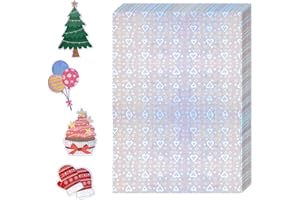 WANGHENG 36 Sheets Holographic Sticker Paper,Holographic Laminate Sheets,A4 Size Clear Vinyl Sticker Sheets Self-Adhesive Rainbow Overlay Sheets,11.7 x 8.3 Inches（Heart）