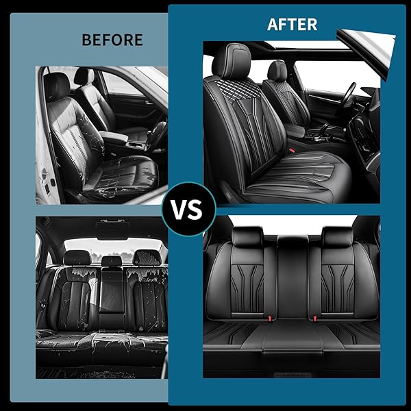 CONJIE FIT PRIUS CAR SEAT COVERS FOR TOYOTA PRIUS 2001-2025 2026 -FULL SET PREMIUM LEATHER, WATERPROOF, BREATHABLE，ALL-WEATHER SEAT CUSHION PROTECTO & AIRBAG COMPATIBLE, 5-SEATS ALL BLACK