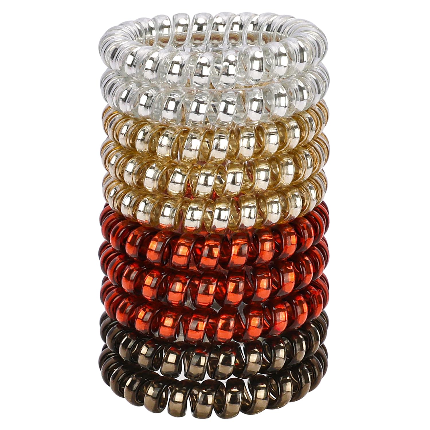 JessLab Spiral Hair Ties, 10 Pcs Traceless Phone Cord Bracelet Plastic Coil Ponytail Holders No-Damage Accessory for Girls Women Ladies, Color Assorted, Set 24