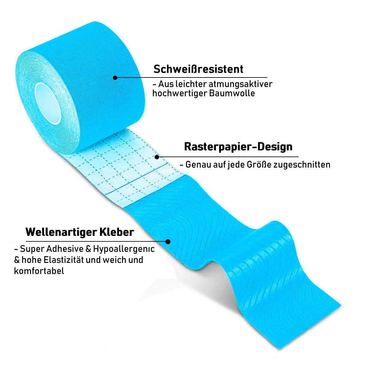 Physio Tape Kinesiologie Tape 5m x 5cm, Muskeln Kinesiology sport vorgeschnitten, Rollenlänge Elastisches Therapeutisches sport verletzungen Tape Elastische Bandage für Plantarfasziitis Physiotherapie
