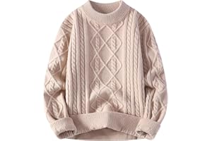 Mens Sweater Crewneck Cable Knit Pullover Sweater Soft Casual Twist Textured Knitted Tops