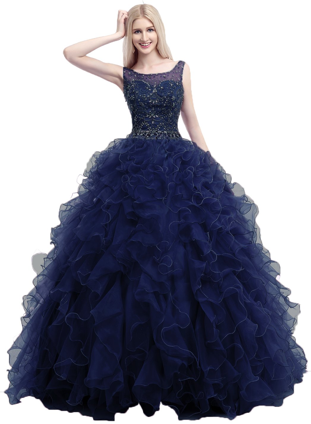 Okaybrial Women's Prom Dresses Quinceanera Ruffle Organza Tank