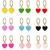 GBAHFY 9 Pairs Heart Dainty Huggie Hoop Earrings with Dangle for Women Sterling Silver Small Huggie Earring with Drop Charm Set