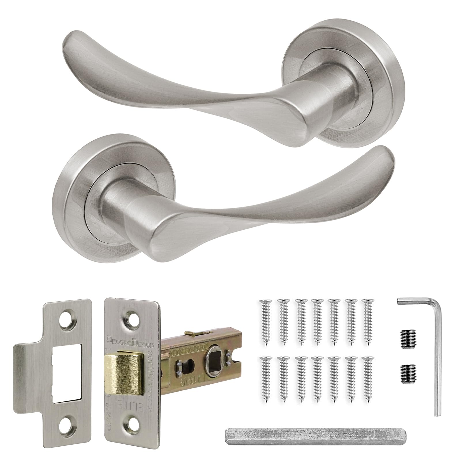 Decoranddecor Brushed Chrome Door Handle Levers Aluminium Alloy Handles Lever with Latch Kit
