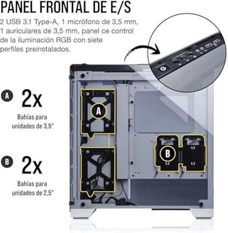 Corsair Crystal 570X RGB - Caja de PC, Mid-Tower ATX, ventana lateral cristal templado con ventilador, iluminación RGB LED, Blanco,Blanco,570X RGB