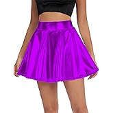 Urban CoCo Women's Shiny Flared Pleated Mini Skater Skirt