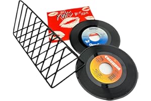 RECORD-HAPPY 45rpm Vinyl Record Storage Rack - Premium 7inch Holder Stand Metal Wire Display Holds up to 50 Album Lp's - Simple and Contemporary Shelf Concept Design for 7" Records