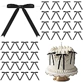 Riceshoot 50 Pcs Twist Tie Bows for Cake 3x4.5 Inch Satin Ribbon Bows for Gift Wrapping Treat Bags Craft DIY Valentines Day Wedding Baby Shower Birthday Party Decorations(Black)
