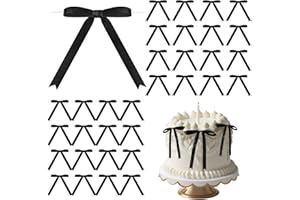 Riceshoot 50 Pcs Twist Tie Bows for Cake 3x4.5 Inch Satin Ribbon Bows for Gift Wrapping Treat Bags Craft DIY Valentines Day Wedding Baby Shower Birthday Party Decorations(Black)