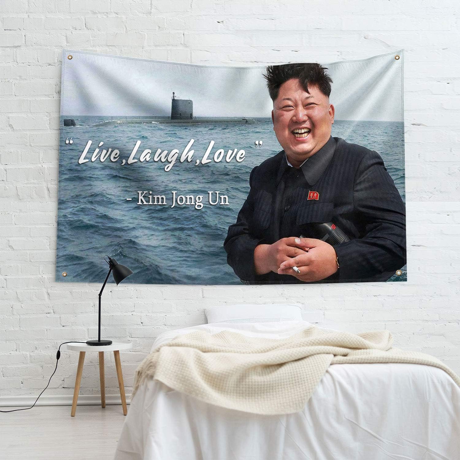 Flags Mural Wall Art Live Laugh Love Flag Kim Jong Un Banner College Dorm Decor Indoor Bedroom Sign Heavy Wind With Brass Grommets Outdoor Sign House Banner Polyester Yard Lawn Outdoor Decor 3x5 Ft Patio