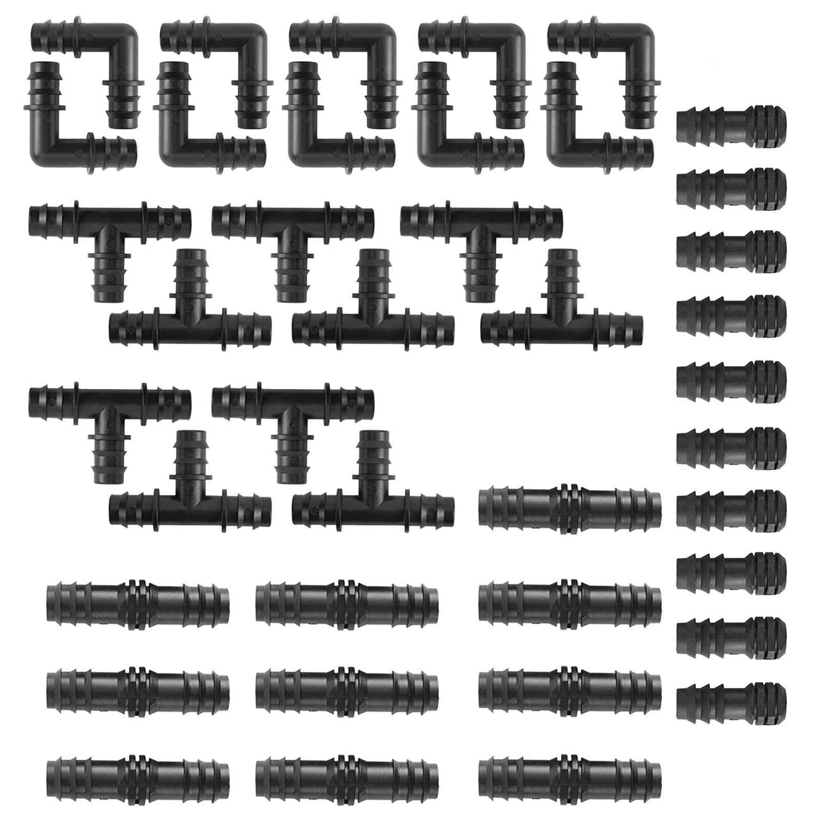 WUDQIJI Irrigation Connection Kit 40 Pieces Set Hose Connector Hose Connector Connector 10 Pieces Tees 10 Pieces Couplings 10 Pieces Elbow 10 Pieces End Plugs for 16 mm Irrigation System