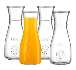 500 ml Glass Carafe - 4 Pack - The LOVE Drink Pitcher and Elegant Wine Decanter, Narrow Neck For Easy Grip, Wide Mouth for Classic Pouring - Great for Parties and Events – by Kitchen Lux