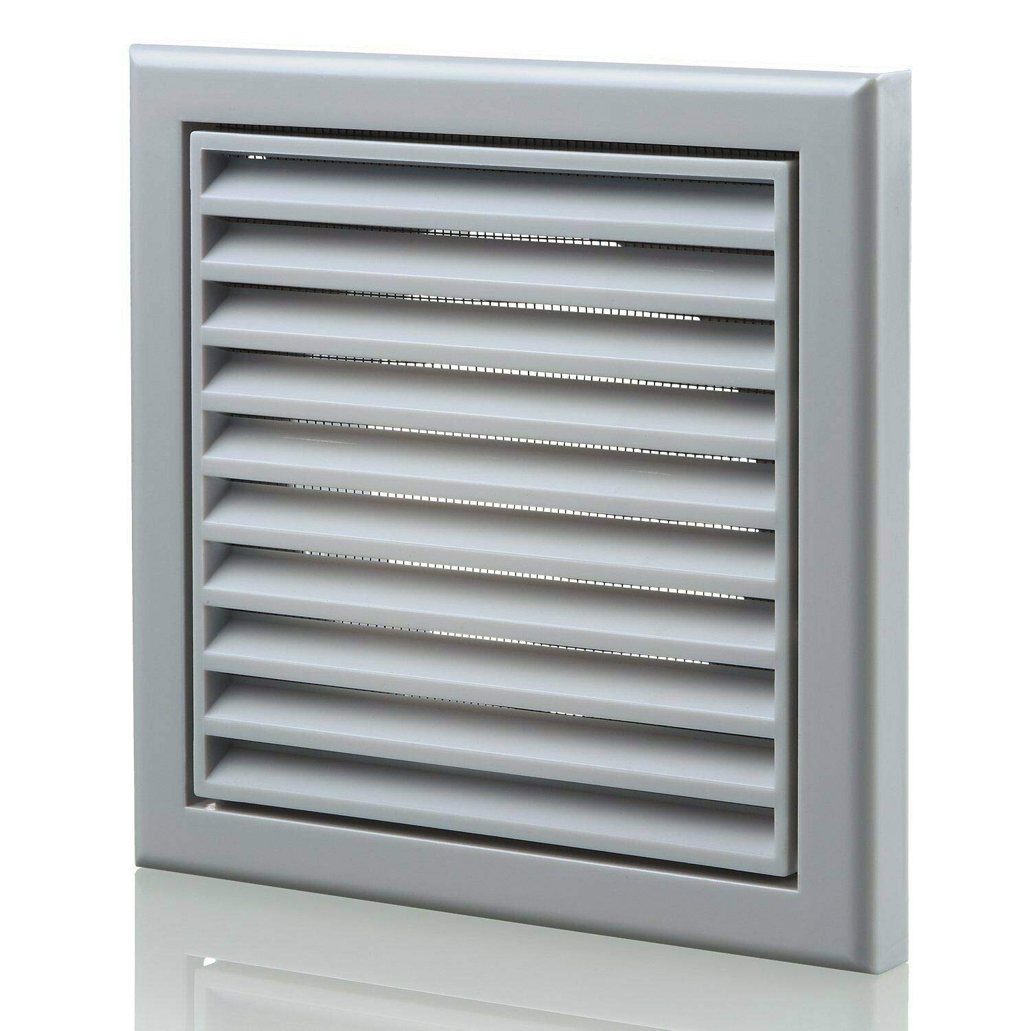 Fantronix Grey Fixed Blade Vent Grille with Fly Screen – 100 mm (4”) Rear Spigot, 155 x 155 mm External Size for Ducting Systems & Extractor Fans