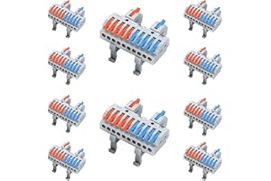 Teansic 10 Pcs Push-in Conductor Wire Connectors DIN Rail Terminal Blocks, 28-12AWG DIY Quick Wiring Cable Connectors (2 in 10 Out)