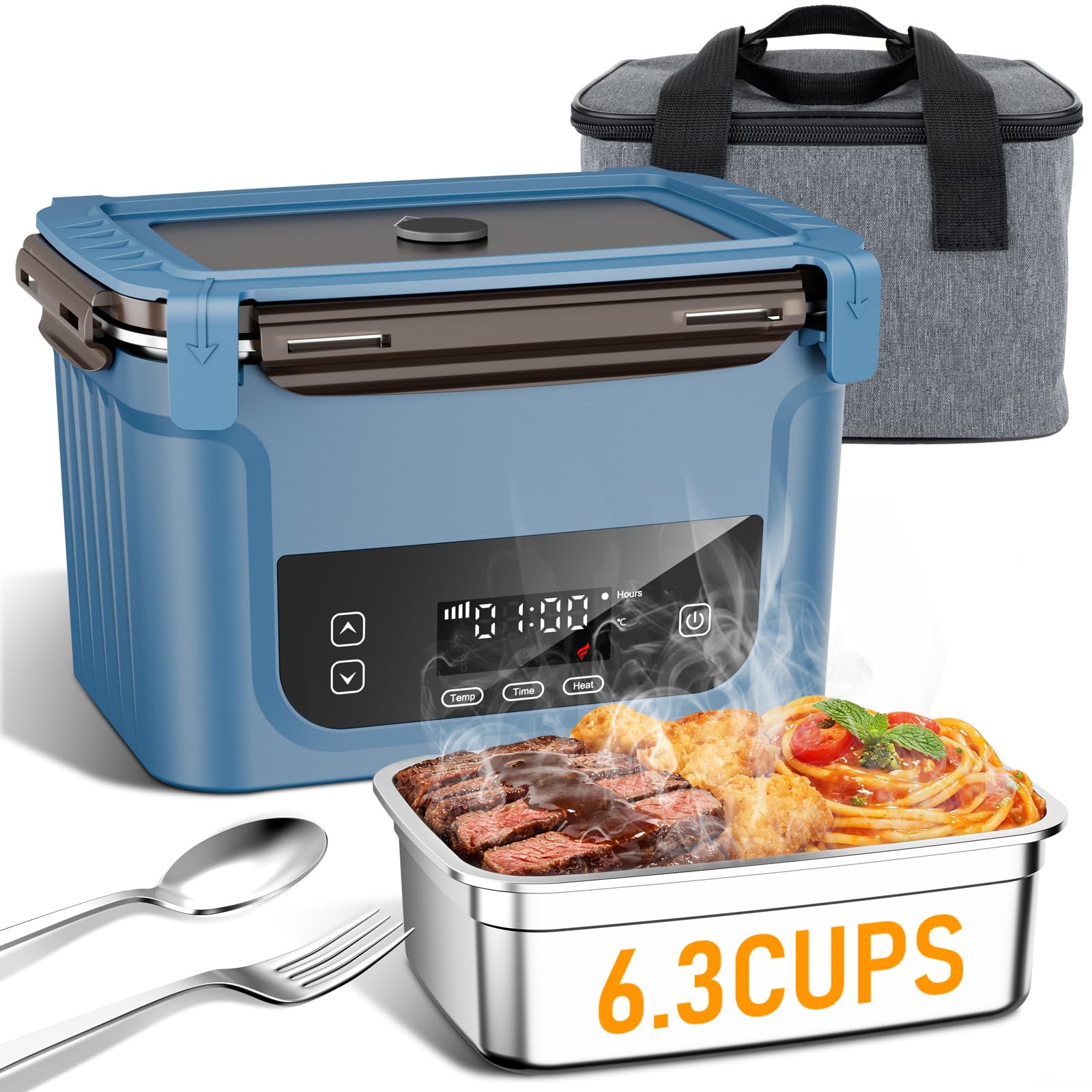 Photo 1 of GALOKEO 2026 Upgraded Cordless Electric Lunch Box for Adults, XL 6.3-Cup Rechargeable Heated Lunch Box with 20,800mAh, Self-heating Food Warmer for Construction, Travel & Office