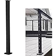 Senmit Cable Railing Post - Stainless Steel Square Fence Post for Deck Cable Railing System, Flat top 36"x 2"x2"- 10 Holes Level Pre-Drilled, Matte Black