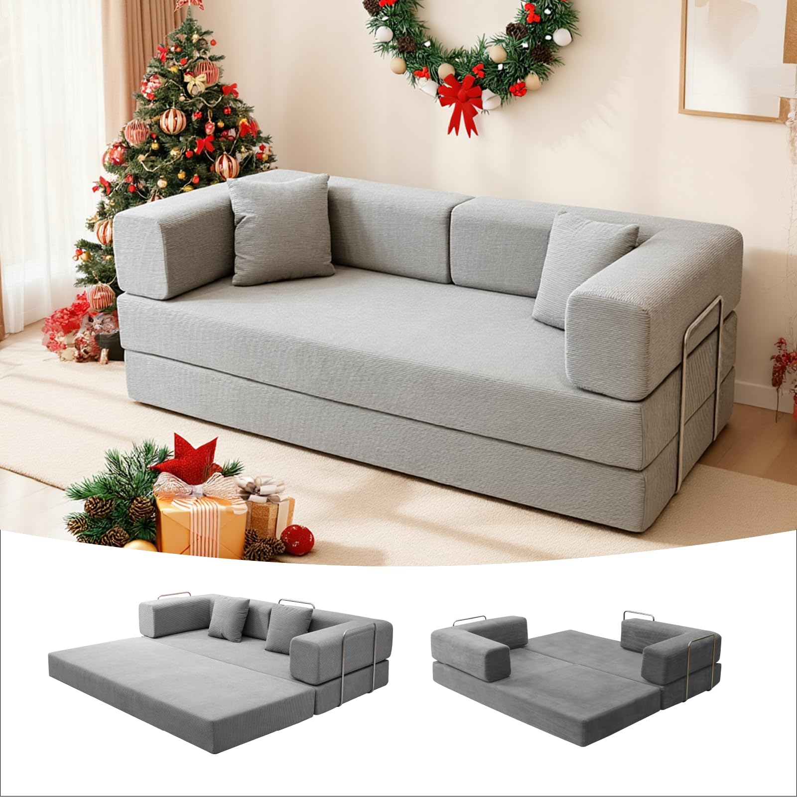 Photo 1 of *the stock image its used for reference*

78 Inch Folding Sofa Bed with Fixed-Shape Frame, 4 in 1 Convertible Sleeper Sofa Bed with Pillows, Foldable Modular Boneless Futon Couch Lounge Corduroy Fabric Sleeper Loveseat Lazy Cama (Grey)