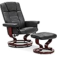 MCombo Manual Swivel Recliner with Ottoman, Faux Leather Chair Ottoman Set, for RV Small Spaces, Living Room, Bedroom, Office 9019 (Faux Leather, Dark Grey)