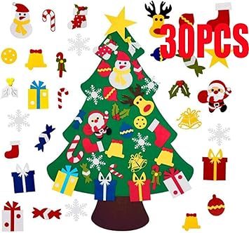 Amazon Co Jp Feinasu Diyフェルトクリスマスツリーセット 壁掛けフェルトクラフトキット 子供のクリスマスや新年 様々なフェスティバルデコレーション オーナメント30個付き ホーム キッチン