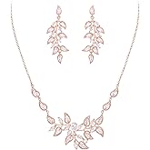 EleQueen Austrian Crystal Necklace Earrings Bridal Jewerly Set for Brides Wedding Party Dress Costume Accessories for Women Iridescent AB Silver-Tone