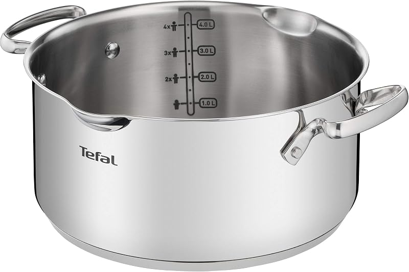 Duetto Lot de 7 pièces : 3 casseroles 16/20/24 cm, 1 casserole 16 cm, 3 couvercles en acier inoxydable, 3 couvercles en verre, marques de mesure, toutes sortes de cuisines, passe au four et au