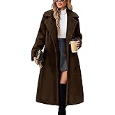 Yusongirl Women Fleece Long Coat Sherpa Cardigan Lapel Trench Jacket Oversized Button Faux Fur Fall Winter Outfit with Pocket