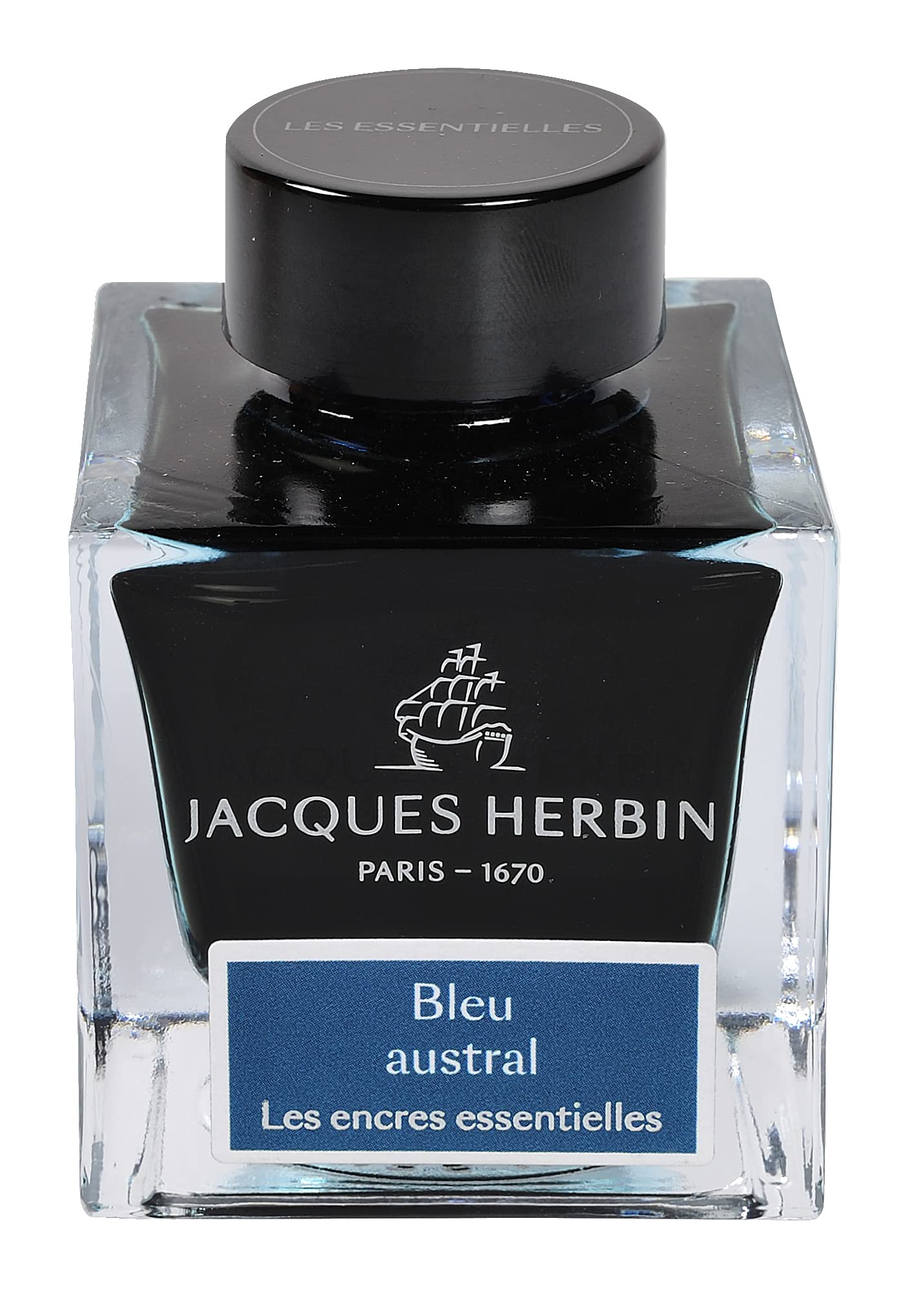 Jacques Herbin 13116JT - 50 ml ink bottle for fountain pens and rollerballs, Bleu Austral/ Southern blue colour - Made in France - Calligraphy - Writing