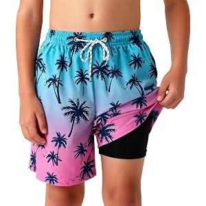 GUXIMIAR Boys Swim Trunks with Compression Liner Boxer Brief Liner Anti Chafe Swim Shorts for Kids Quick Dry Bathing Suit