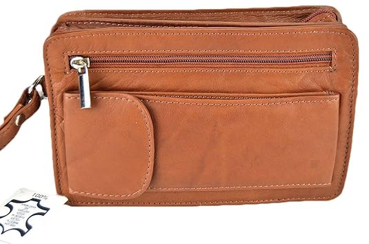 Bag Street Leder-Tasche Herren Handgelenktasche Herrentasche Handtasche mit Doppelkammer