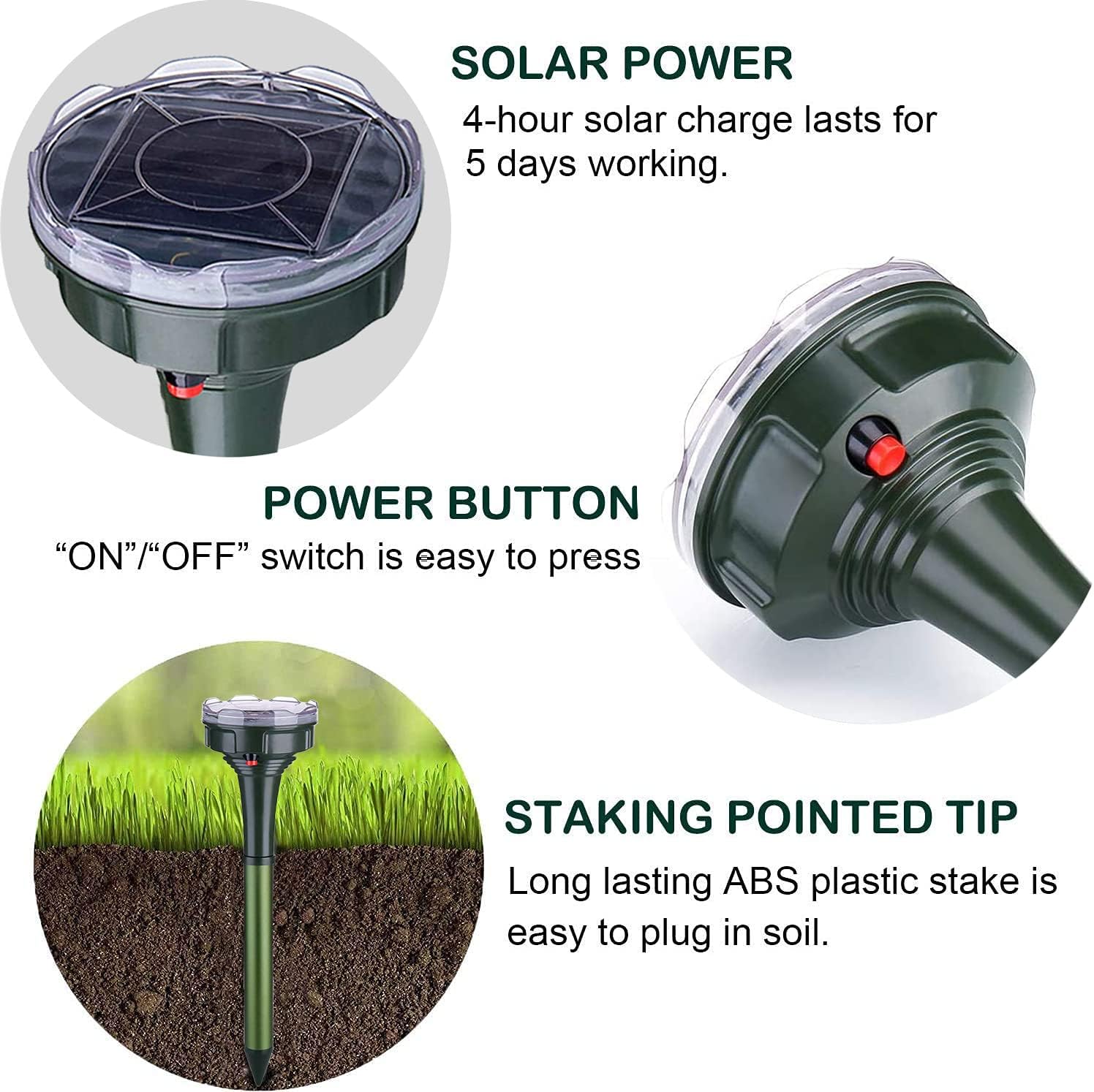 NAIYO Solar mole repellent, Solar snake Repellent for Outdoor, solar squirrel repellent sonic device Ultrasonic Gopher Repellent for Garden & Yard, Snake Gopher Spikes Chaser Pest Control : Garden & Outdoor