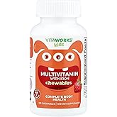 VitaWorks Kids Multivitamin with Iron & Minerals Chewable Tablets - Mixed Fruit Flavor - Vegetarian, GMO-Free, Nut Free - Dietary Supplement - Digestive Support for Children - 120 Chewables",