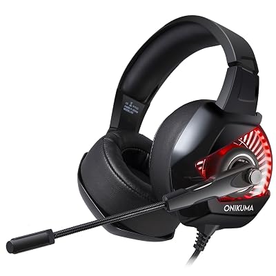 Gaming Headset for Xbox One PS4 PC, ONIKUMA 7.1 Surround Stereo Sound and Noise Cancelling Over Ear Headphones with Flexible Microphone, Led Light for