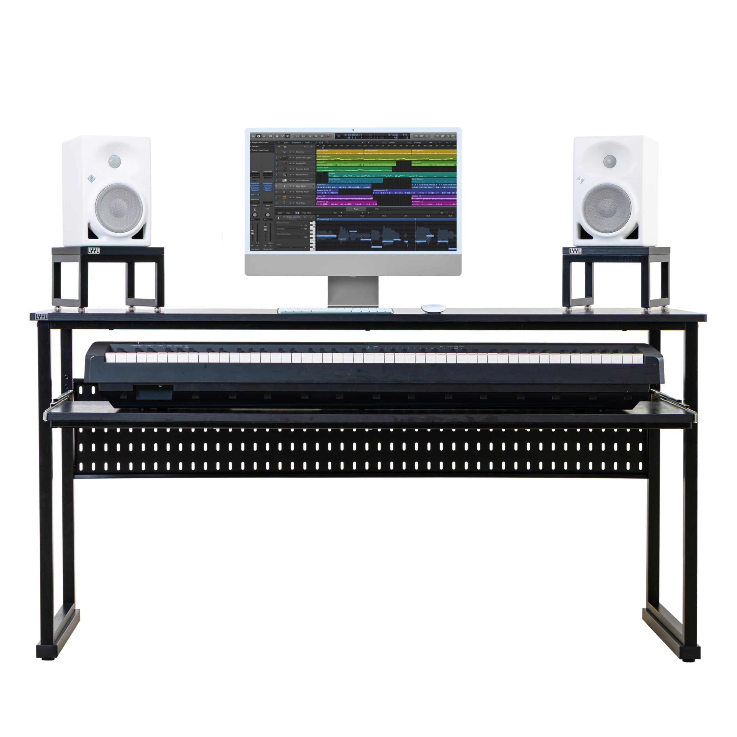 Photo 1 of *HEAVY* LYYL Music Studio Desk with Keyboard Tray and Height Adjustment Bracket, for Full 88 Keys (Music Producer Desk) (Black, 88 Keys)
