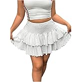 Verdusa Women's Plus Size Tiered Layered Ruffle Skirt Fairycore Eyelet Flowy Mini Skirts